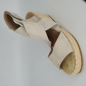 Eileen Fisher Willow Leather Espadrille Wedge Sandal Bone 8